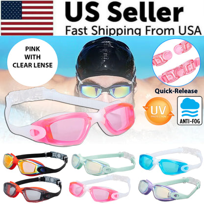 Clear Comfortable Swimming Goggles UV- Anti-Fog Swim Glasses Mirror Adult & Kids